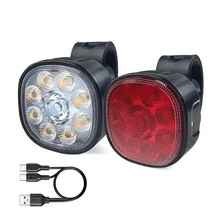 USB 9led 50lm 7f első + hátsó villogó szett