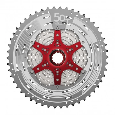 Sunrace CSMX80 11 sebességes fogaskoszorú, 11-50T, ezüst-piros